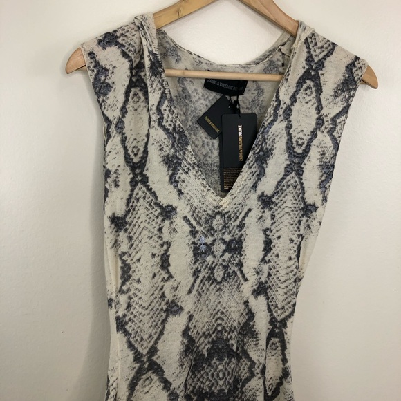 NWT Zadig & Voltaire Deluxe Cashmere Python Silver Metal Hooded maxi dress - Picture 3 of 13